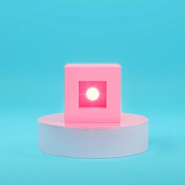 Pink abstract geometry objects with lighting sphere on bright blue background Stock Illustration