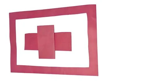 Pink abstract shape with cross elements inside a frame on transparent backg.. Foto stock
