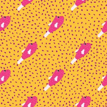Pink abstract simple fish silhouettes seamless pattern in doodle style. Orang イラスト素材