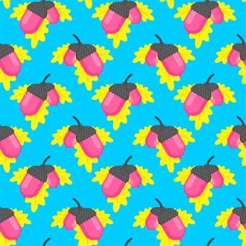 Pink acorn pattern seamless. fruit of oak background. Baby fabric ornament Illustrazione stock