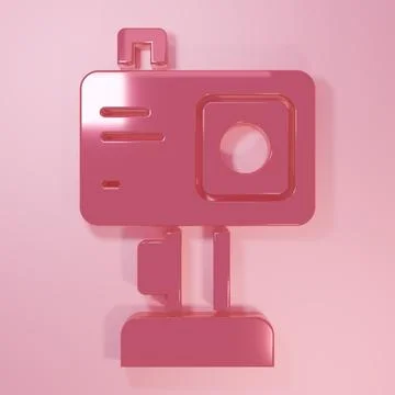 Pink Action extreme camera icon isolated on pink background. Video camera e.. Stock Illustration