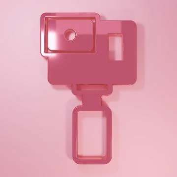 Pink Action extreme camera icon isolated on pink background. Video camera e.. Stock Illustration