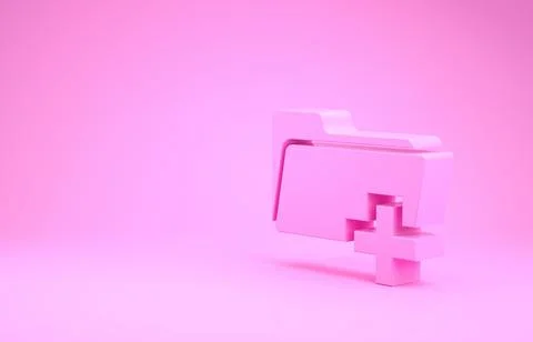 Pink Add new folder icon isolated on pink background. New folder file sign. C Stockillustratie