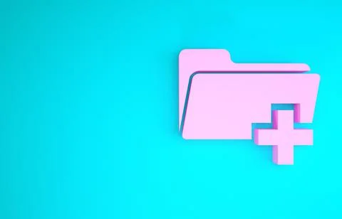 Pink Add new folder icon isolated on blue background. New folder file sign. C Illustrazione stock