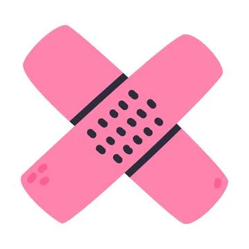 Pink Adhesive Plaster Cross as Creative Element Isolated on White Background Illustrazione stock