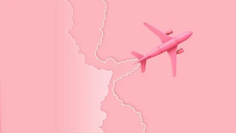 Pink aeroplane and clouds Stock Illustration