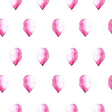 Pink air balloon seamless pattern. Baby girl wallpaper Watercolor hand drawn Illustrazione stock