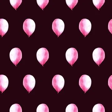 Pink air balloon seamless pattern, birthday girl Watercolor hand drawn Stock Illustration