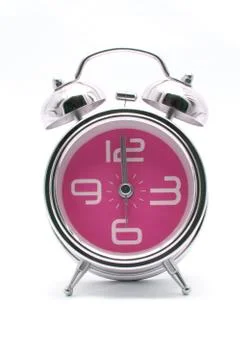 Pink alarm clock front perspective Stock Illustration