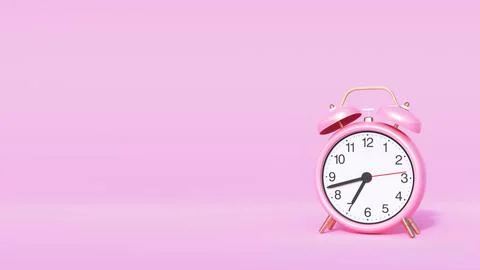 Pink alarm clock on pink empty background. Modern design, 3d rendering Stock Illustration