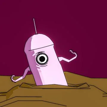 Pink alien in a small crater Stock Illustration