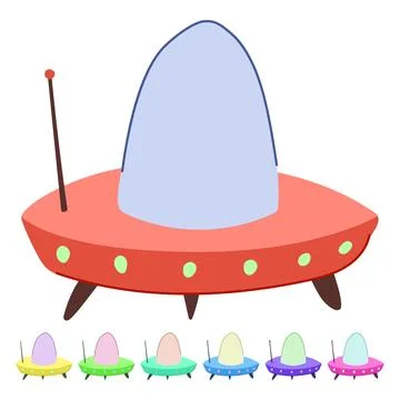 Pink alien spaceship flying isolated on white background graphic Stock Illustration