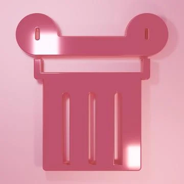 Pink Ancient column icon isolated on pink background. Minimalism concept. 3.. Stock Illustration