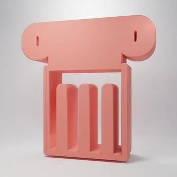 Pink Ancient column icon isolated on pink background. Minimalism concept. 3.. Stock Illustration