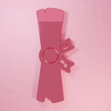 Pink Ancient papyrus scroll icon isolated on pink background. Parchment pap.. Stock Illustration