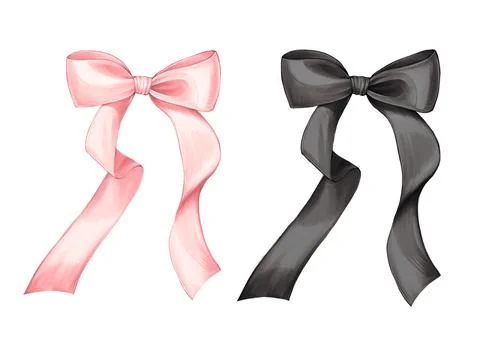 Pink and black bows. Element for decoration gifts and greetings. Stock Illustration