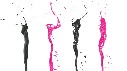 Pink and black paint splashes in slow motion, isolated on white (FULL HD) Video stock 36629587