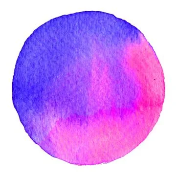 Pink and blue circle painted watercolor. Spot with paper texture. Hand draw.. Stock Illustration