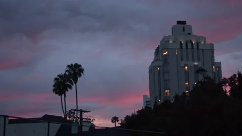 Pink and Blue Clouds - Sun Setting In Southern California Stock Footage 132018367