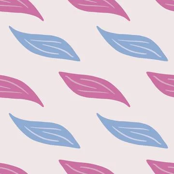 Pink and blue colored simple leaf shapes ornament seamless pattern. Light pas Stockillustratie