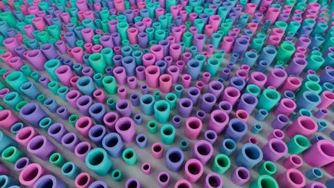 Pink and blue cylinders in perspective Иллюстрация