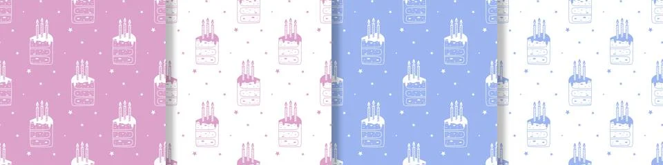 Pink and blue devil pattern cake slices with candles Stock Illustration