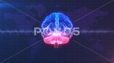 Pink and blue digital brain model with particles Stock Illustration