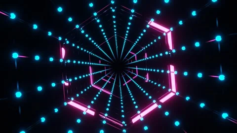 Pink and Blue Dots and Energy Lines Radial Perspective Background VJ Loop in 库存影片 344098228