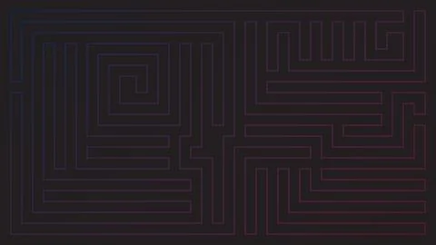 Pink and blue labyrinth pattern lines on black background graphic illustratio Stock Illustration