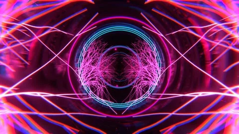 Pink and Blue Magic Tunnel with Glowing Trees and Rings Background VJ Loop i Stock Footage 344099180