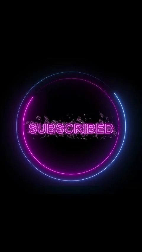 Pink and Blue Neon Circle with the Word SUBSCRIBED in Glowing Pink Letters Stock Footage 337462582