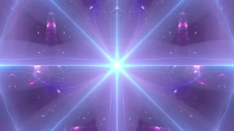 Pink and blue rays and sparkles transform into a kaleidoscopic star Stock Footage 154560591