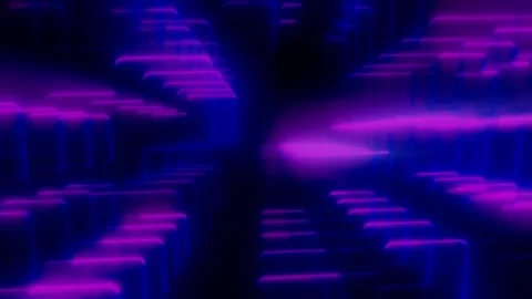 Pink and blue rectangles glow as they form a tunnel shape Stock Footage 318462392