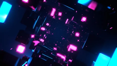 Pink and Blue Space Tunnel Blocks and Shining Stars Background VJ Loop in 4K 動画素材 344098601
