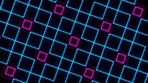 Pink and Blue Square Frames Neon Geometric LED Pattern Background VJ Loop in Stock Footage 344099371