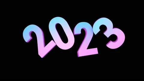 Pink and blue text 2023 floating in zero gravity. 3D animation Stock Footage 224546121