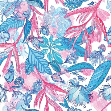 Pink and Blue Vector Tropical Pattern Stock Illustration