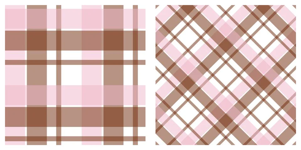 Pink and brown plaid patterns, textile fabric designs, checkered motifs Stock Illustration