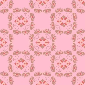 Pink and brown vector seamless repeat pattern with flowers Stock Illustration
