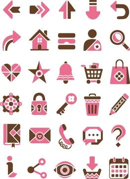 Pink and brown web interface flat icons set Stock Illustration