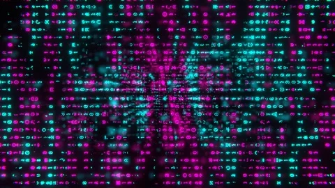 Pink and Cyan Neon Alien Code Background VJ Loop in 4K Stock Footage 345734500