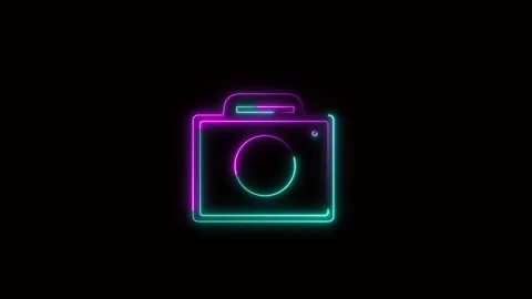 Pink and cyan neon camera icon on black background photo. Camera icon photo.. Stock Footage 337130196
