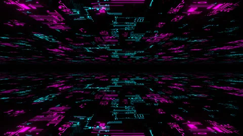 Pink and Cyan Neon Chips in Mirror Extinction Background VJ Loop in 4K Stock Footage 342408239