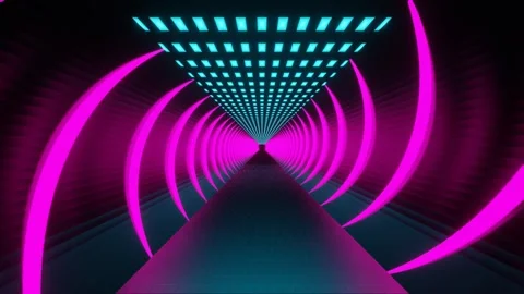 Pink and Cyan Sci-Fi Cyber Punk Tunnel Background VJ Loop Animation in 4K Stock Footage 244910408