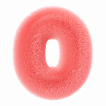 Pink and fluffy 3D number zero, isolated on white background. Furry, soft and Illustrazione stock