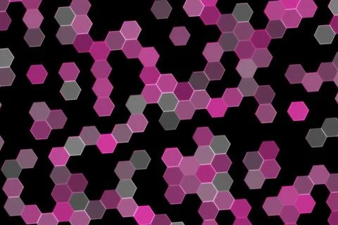 Pink and gray hexagon glitter on black background Stock Illustration