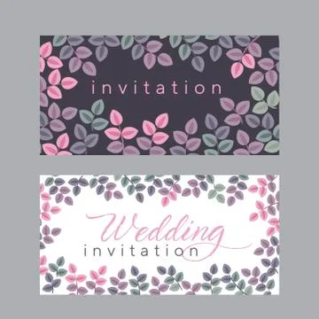 Pink and green leaves pattern for invitation Stock Illustration