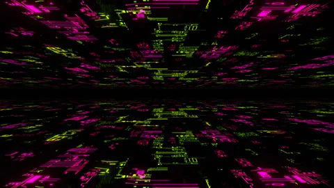 Pink and Green Neon Chips in Mirror Extinction Background VJ Loop in 4K Stock Footage 345735693