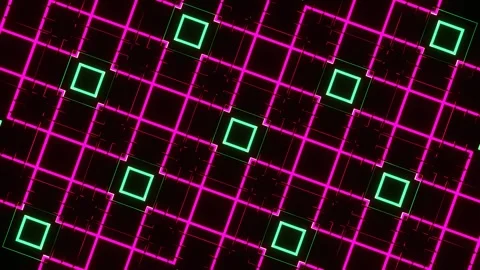 Pink and Green Square Frames Neon Geometric LED Pattern Background VJ Loop i Stock Footage 344099409