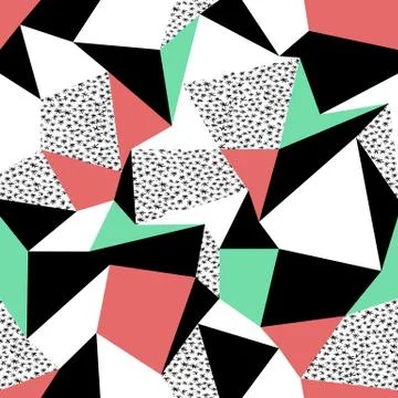 Pink and green triangles pattern design. Seamless print in retro style. Hand  Stock Illustration